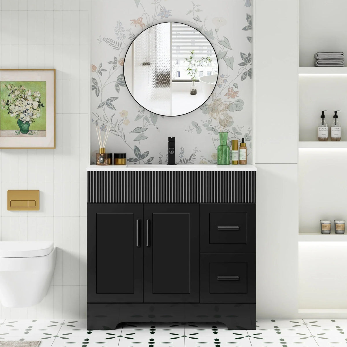Ensemble meuble-lavabo de salle de bain Wavy Line 30/36/48 avec lavabo et robinet