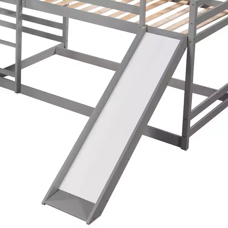 L-vormig stapelbed voor 4 kinderen, stapelbed voor vier met glijbaan, eenpersoonsbed en tweepersoonsbed, houten frame voor slaapkamer of studentenhuis