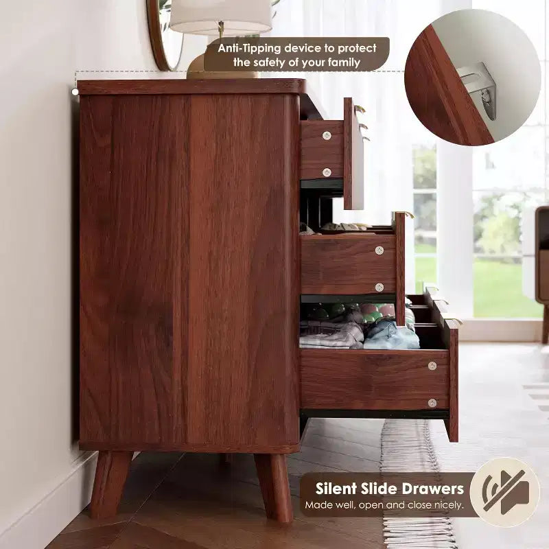 Commode met 9 gecanneleerde laden, moderne ladekast, houten commode-tv-meubel, gebogen ontwerp, voor de woonkamer of hal