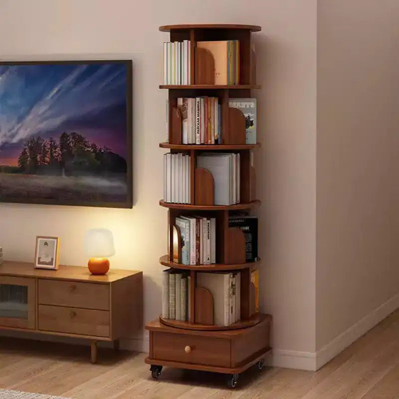 Bibliothèque d’angle rotative à 360° Chic Crate, 6 niveaux, sur roulettes, étroite et adaptée aux petits espaces  brun noyer