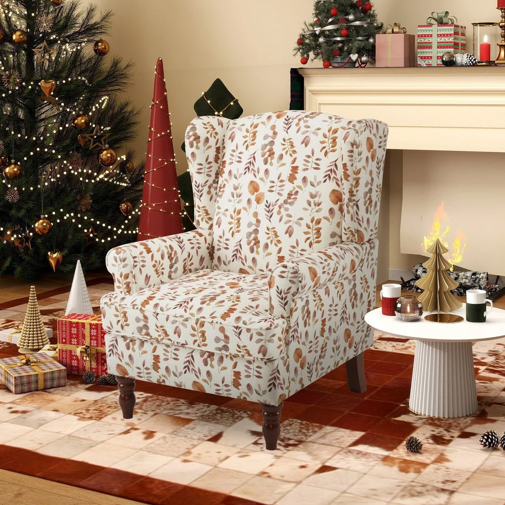 Fauteuil d’appoint moderne Erommy à dossier haut, fauteuil une place en tissu rembourré avec boutons et pieds en bois, pour salon