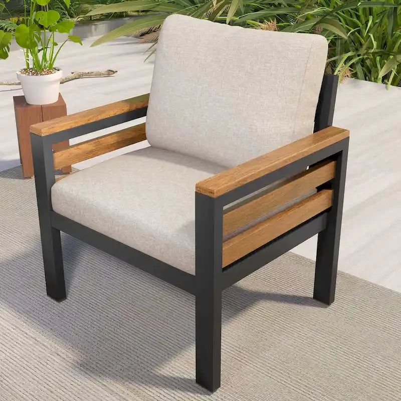 4-teiliges Outdoor-Sofaset für 5 Personen mit Couchtisch aus Massivholz und abnehmbaren Kissen