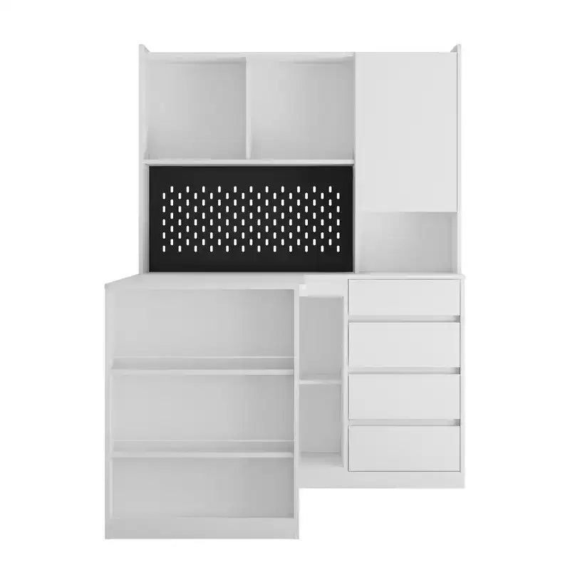 Bureau d’angle en L de 46 pouces avec bibliothèque et tiroirs