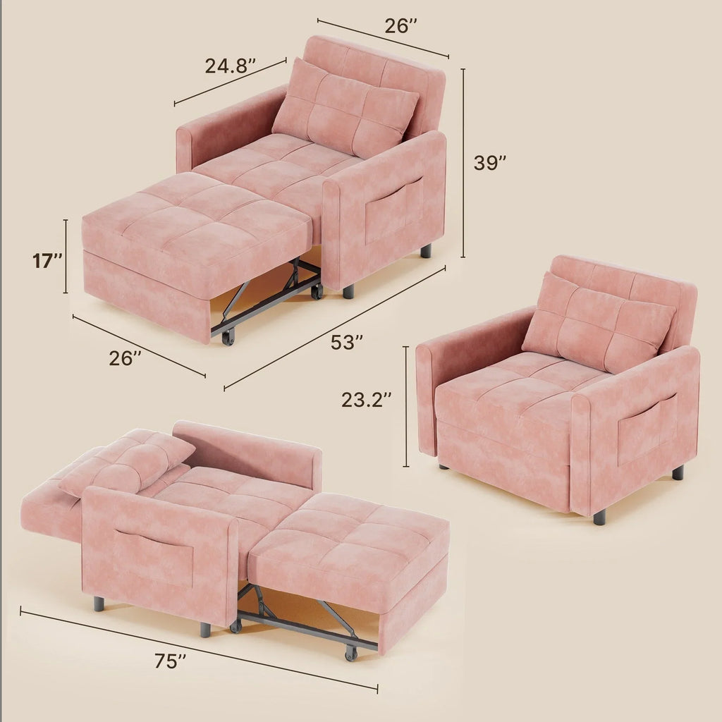 3-in-1-Schlafsofa mit verstellbarer Liegefläche, ausziehbares Sesselsofa, umwandelbares Klappbett fürs Wohnzimmer