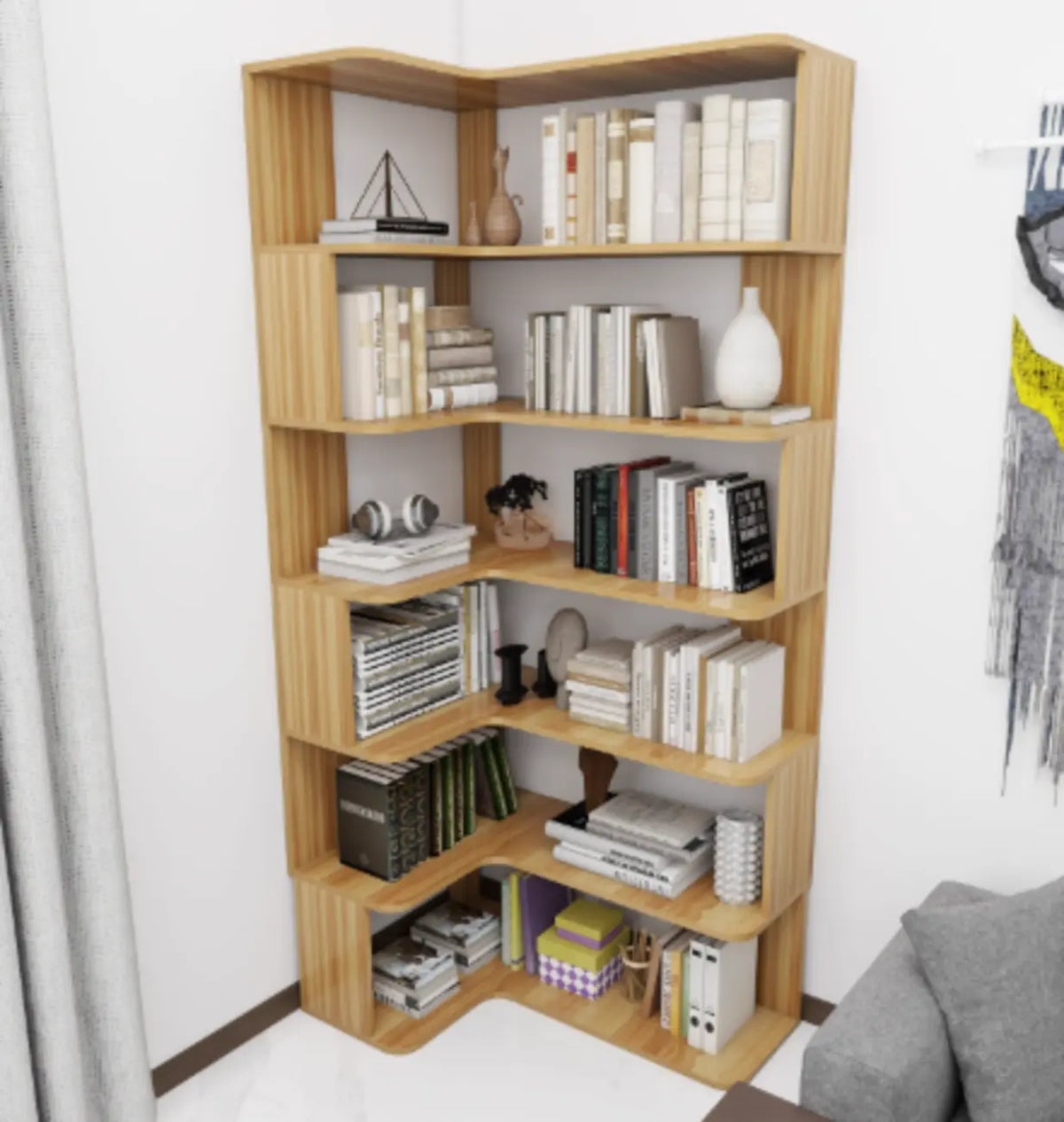 Eckbücherregal aus Holzwerkstoff mit 6 Regalböden