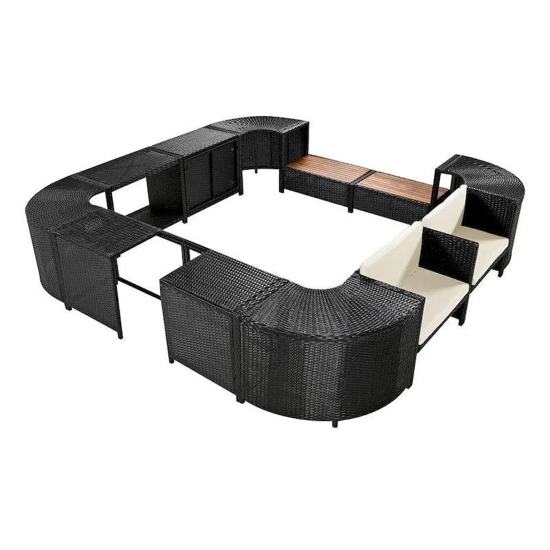 Spa-Umrandung, quadratisches Outdoor-Rattan-Ecksofa-Set mit Spa-Gestell