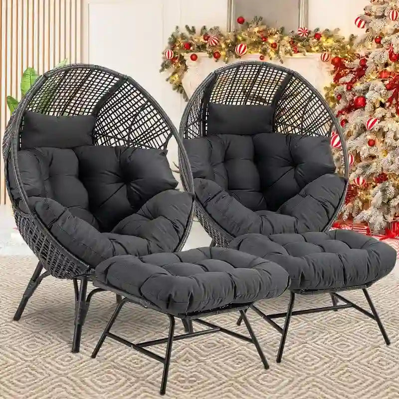Fauteuil œuf d’intérieur FINCATI, fauteuil œuf d’extérieur supportant 440 lb, fauteuil œuf grand format avec pouf, fauteuil œuf luxueux et confortable avec repose-pieds