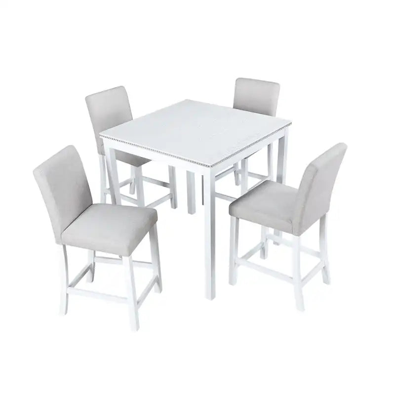 Modernes 5-teiliges Esszimmerset mit quadratischem Tisch in Thekenhöhe und 4 gepolsterten Stühlen