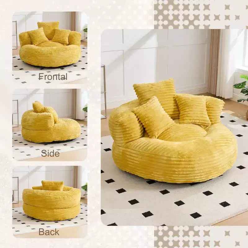 Sitzsacksofa für Erwachsene und Kinder, übergroßer Cord-Sitzsack mit 3 Kissen und Armlehnen für Wohnzimmer und Schlafzimmer