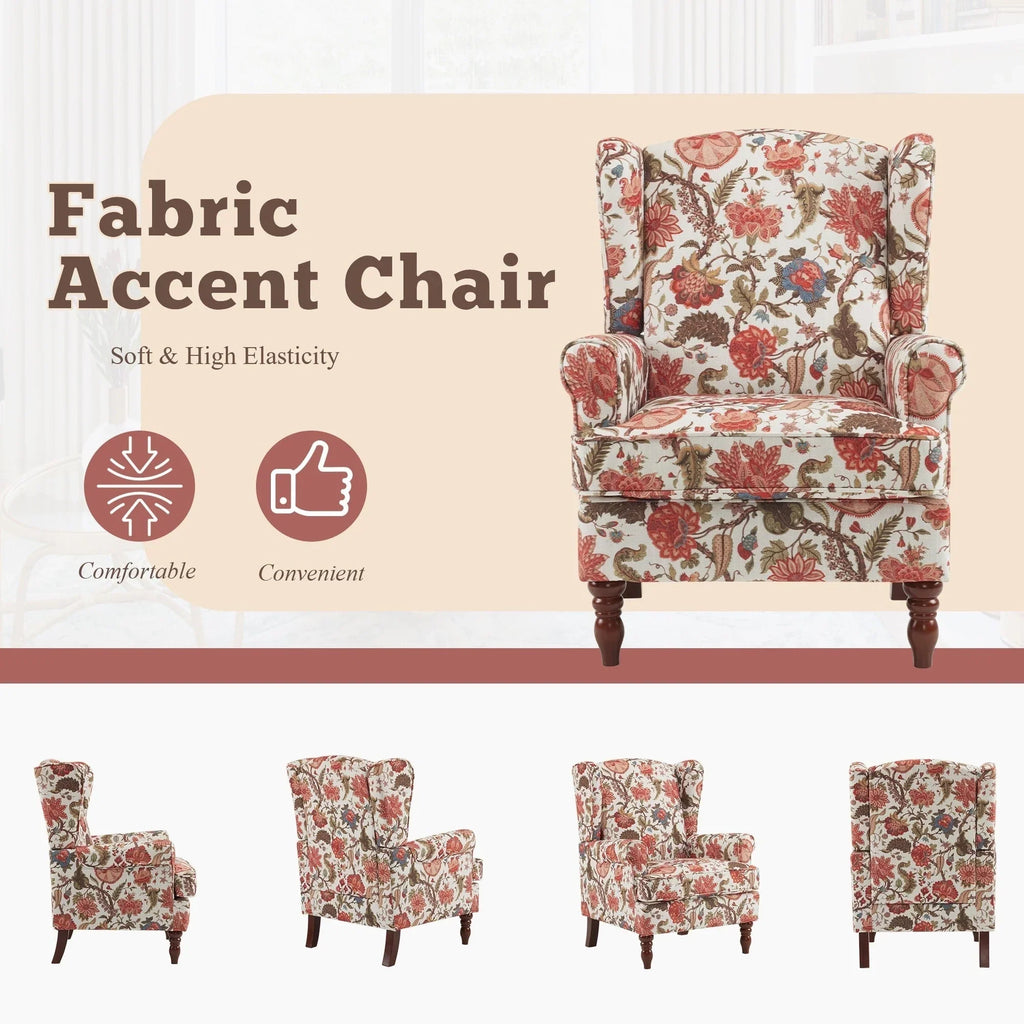 Fauteuil d’appoint moderne Erommy à dossier haut, fauteuil une place en tissu rembourré avec boutons et pieds en bois, pour salon