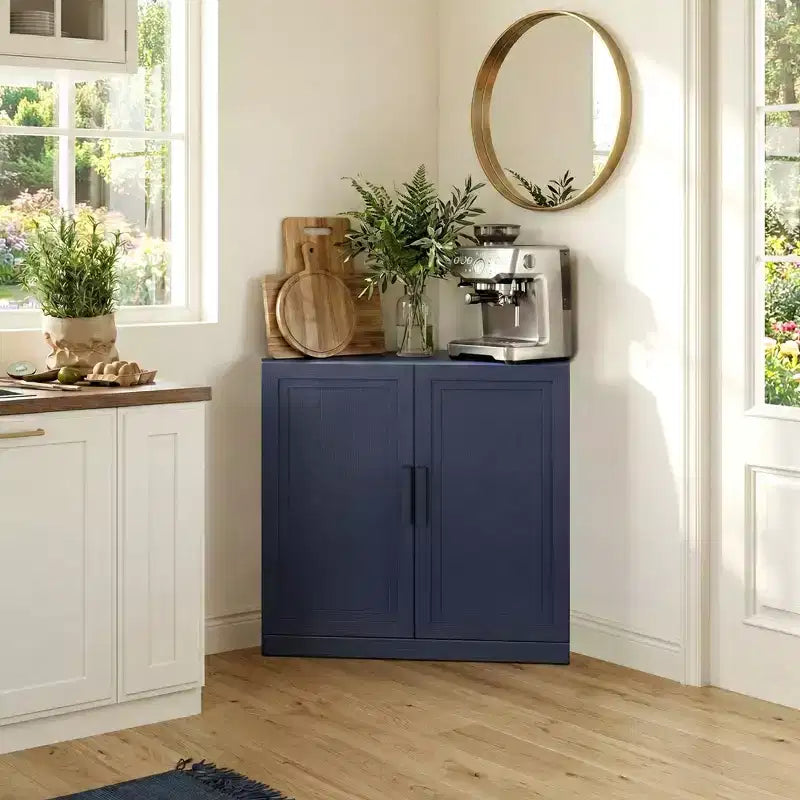 Dovelina hoekvitrinekast met verstelbare planken, dressoir, buffetkast, wijnkast, keuken- en eetkamerkast met houten deuren - 31H x 31W, 36H x 31W