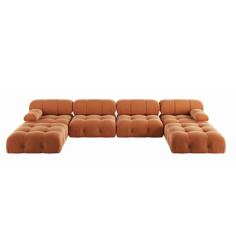 138  ombouwbare modulaire hoekbank, U-vormige minimalistische fluwelen banken