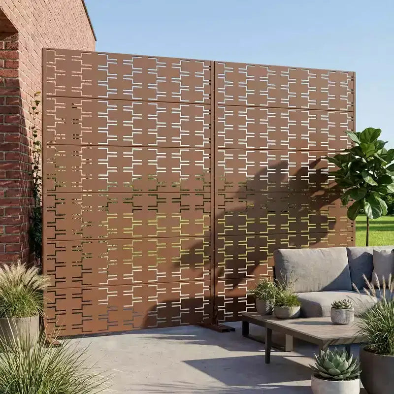 Paravent en acier galvanisé brun MAYEERTY Brick 01, 72x47x16, écran de confidentialité double face antirouille en 6 pièces