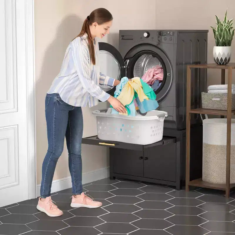 Socle robuste en métal pour lave-linge et sèche-linge, noir/blanc - modèle simple, anti-vibrations
