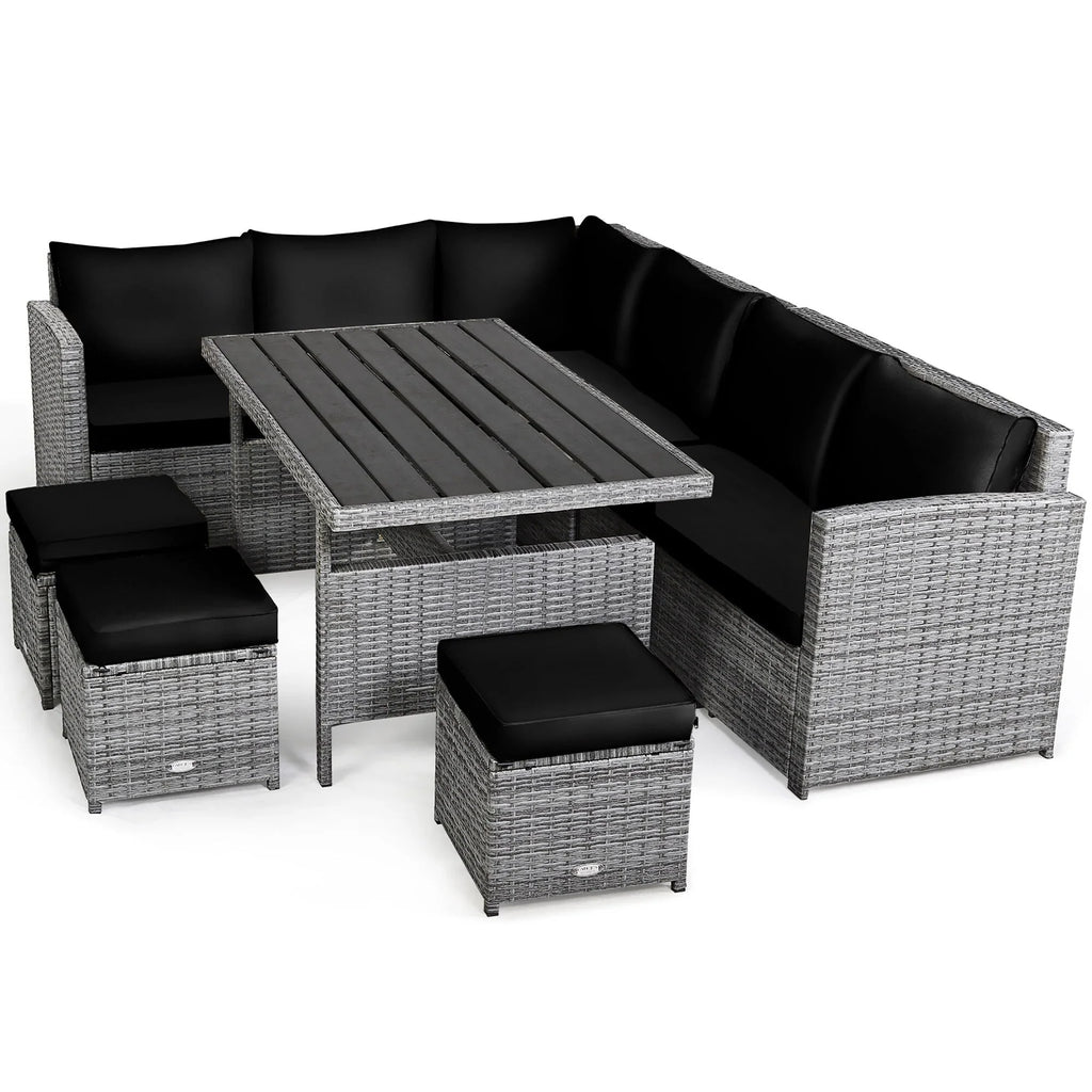 Costway, ensemble de salle à manger de jardin en rotin de 7 pièces avec canapé d’angle et repose-pieds - Voir les détails