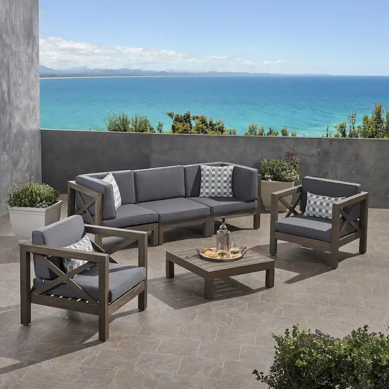 6-delige loungeset van acaciahout voor buiten, Brava, van Christopher Knight Home