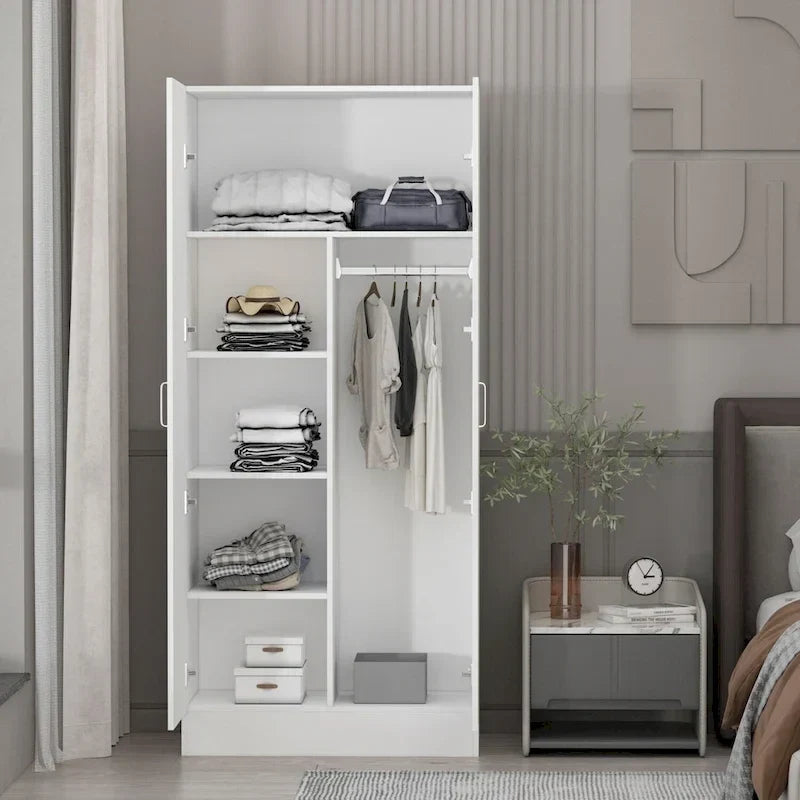 Freistehender zweitüriger Kleiderschrank für das Schlafzimmer mit Kleiderstange