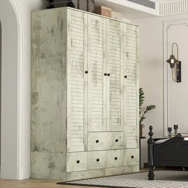 Kleiderschrank, 59 Zoll breit, großer freistehender Schrank, Weiß