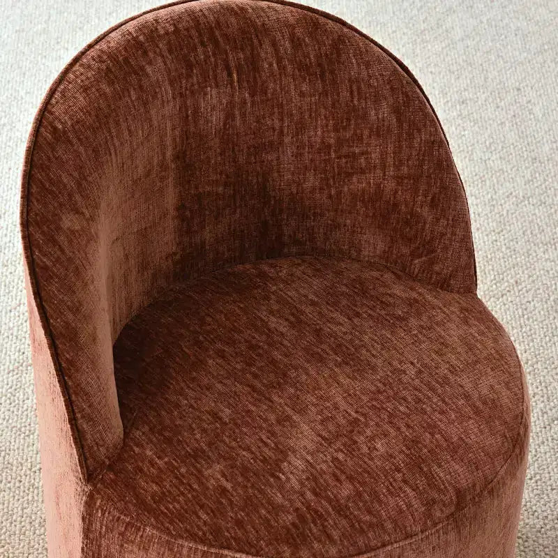 Ensemble de salle à manger moderne pour 6 personnes, table ronde à piètement central, fauteuils pivotants en forme de tonneau à roulettes, chenille texturée - Panipeachy