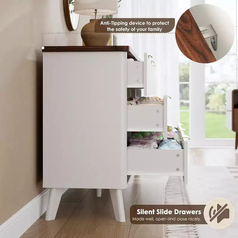 Commode met 9 gecanneleerde laden, moderne ladekast, houten commode-tv-meubel, gebogen ontwerp, voor de woonkamer of hal