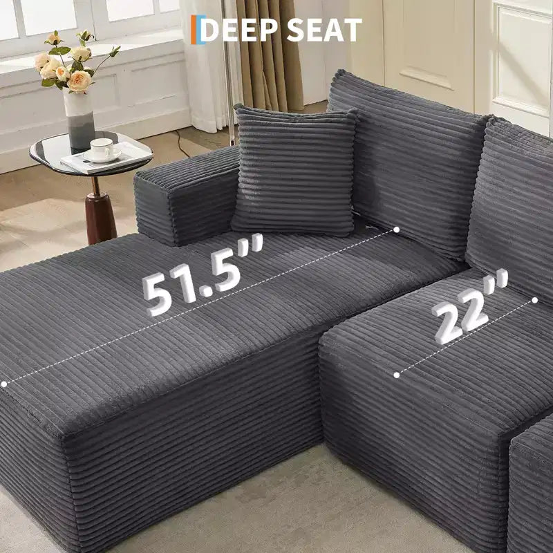 108 Modernes Sofa, 3-Sitzer-Polstersofa in L-Form mit Kissen, Sofa mit tiefer Sitzfläche, keine Montage erforderlich