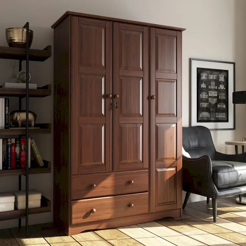 Armoire à 3 portes - Blanc/Moka/Java - Bois massif