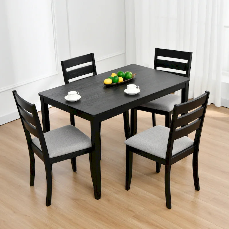 5-teiliges Esszimmer-Set aus Massivholz, 47L (1 Tisch + 4 Stühle mit Sprossenlehne)