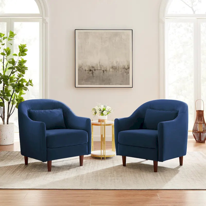 Ensemble de 2 fauteuils d’appoint de 28.34W, fauteuils tonneaux en velours avec pieds en bois massif