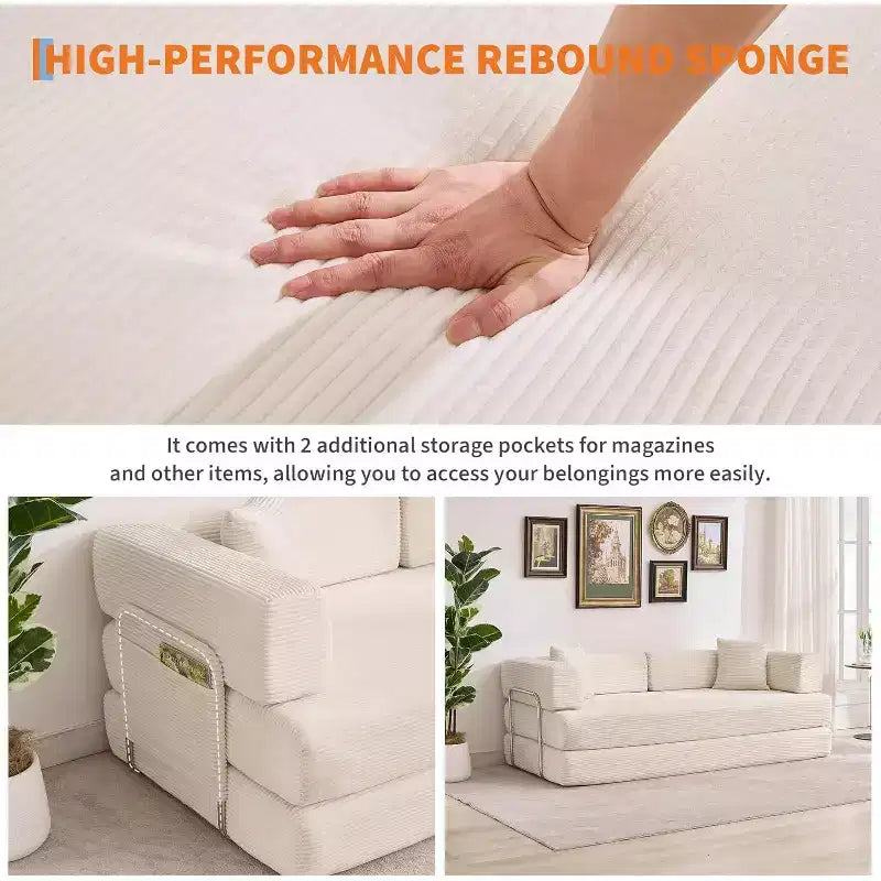 5-in-1-Schlafsofa, 78.8 modulares Cordsofa mit stabilem Gestell, multifunktionales Futon für kleine Räume, Wohnzimmer und Gästezimmer