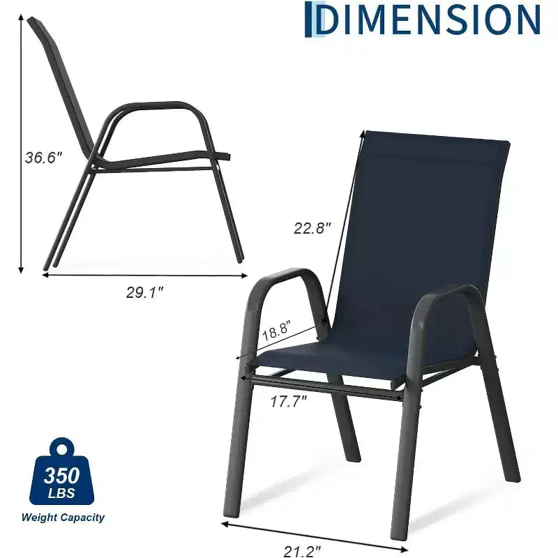 Terrasstoelen, stapelbare buiteneetkamerstoelen set van 4/6, lichtgewicht Textilene-stoelensets voor buiten voor alle weersomstandigheden, met armleuningen voor de achtertuin en het zwembadterras