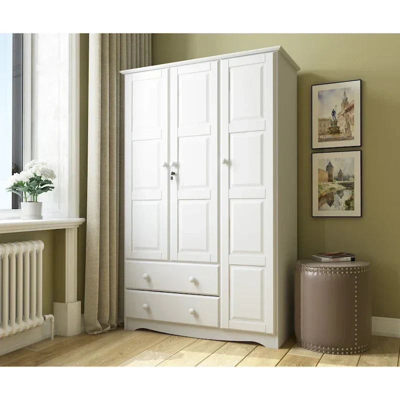 Armoire à 3 portes - Blanc/Moka/Java - Bois massif