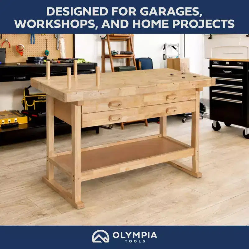Olympia Tools Werkbank aus Kautschukholz, 60 Zoll, 4 Schubladen, Tragkraft 450 lbs