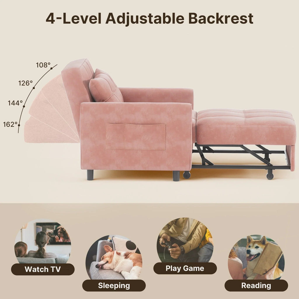 3-in-1-Schlafsofa mit verstellbarer Liegefläche, ausziehbares Sesselsofa, umwandelbares Klappbett fürs Wohnzimmer