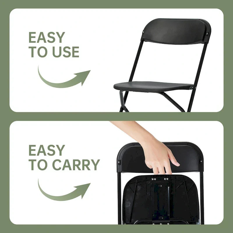 Lot de 10 chaises pliantes en plastique, capacité de 350lb, pour événements, bureaux, mariages, fêtes, pique-niques, cuisines et repas