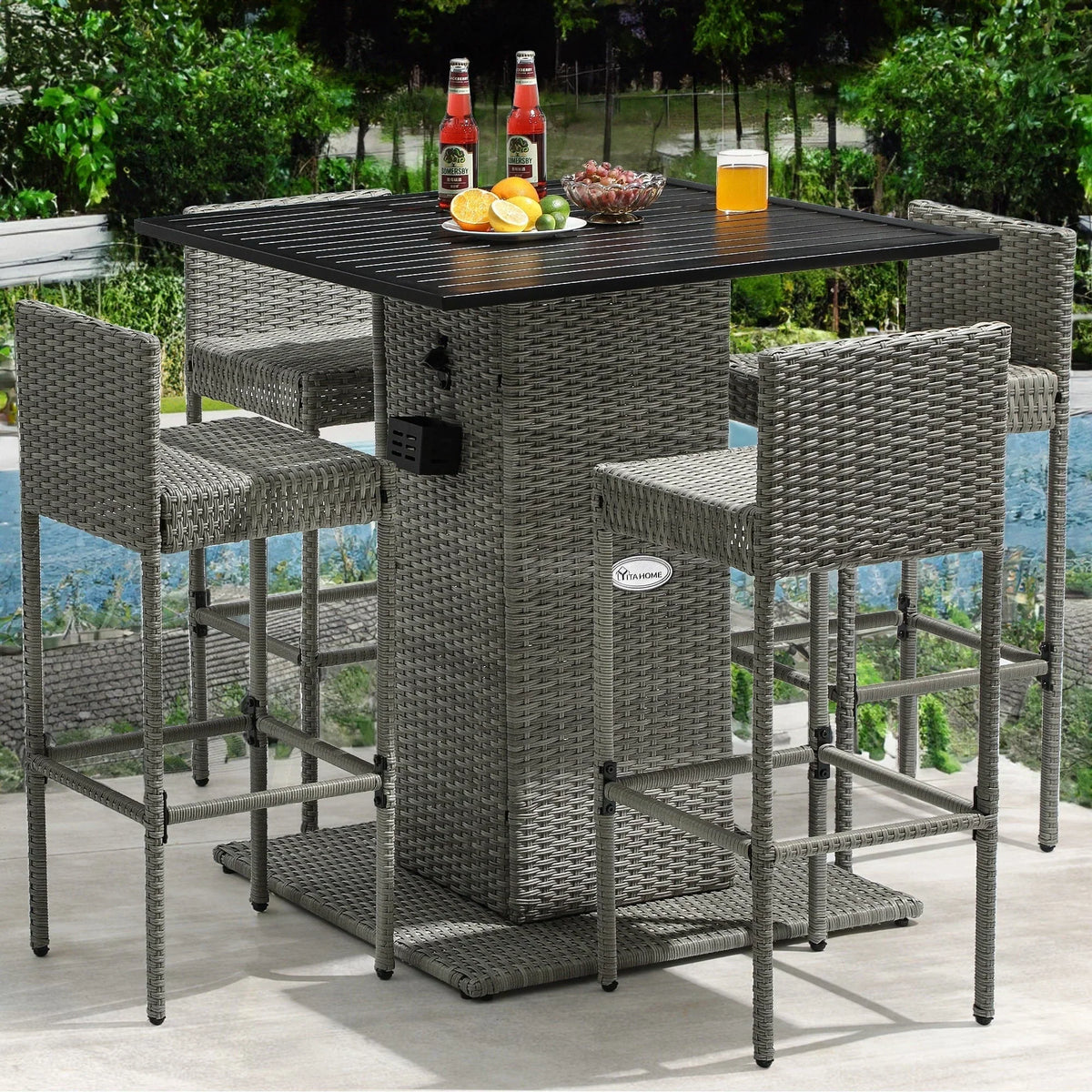 Moasis 5-teiliges Gartenmöbel-Set aus Korbgeflecht mit Bartisch - 5 PCS