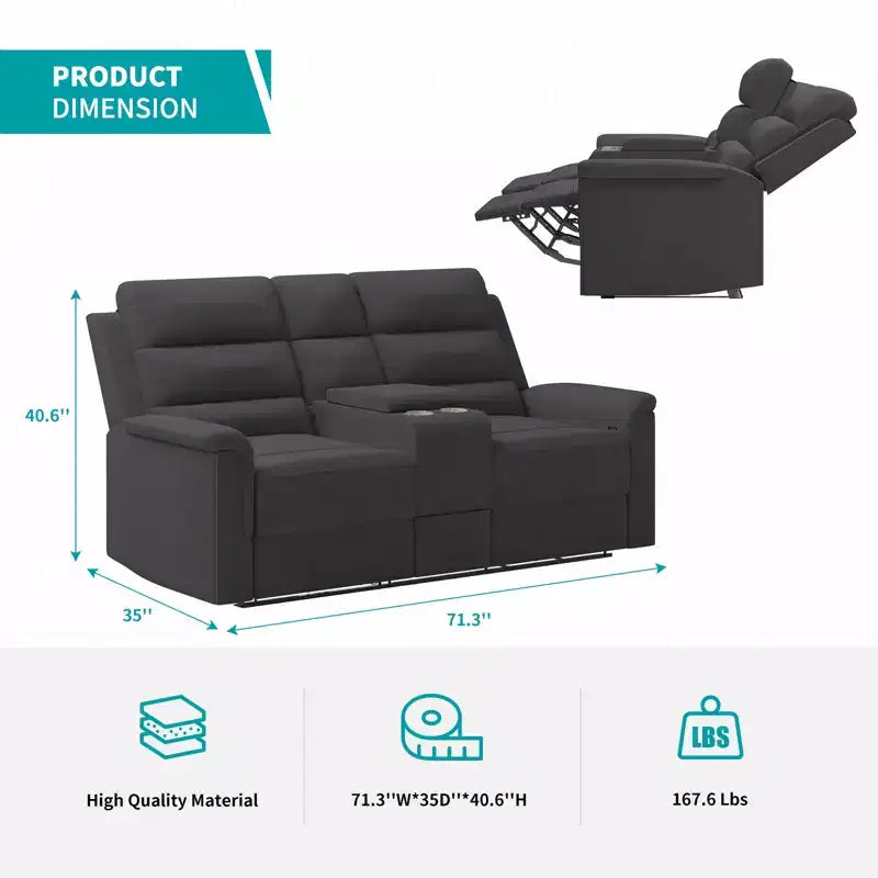 Beiges/graues Zweisitzer-Liegesofa aus Tech-Gewebe mit verstellbarer Rückenlehne und Fußstütze