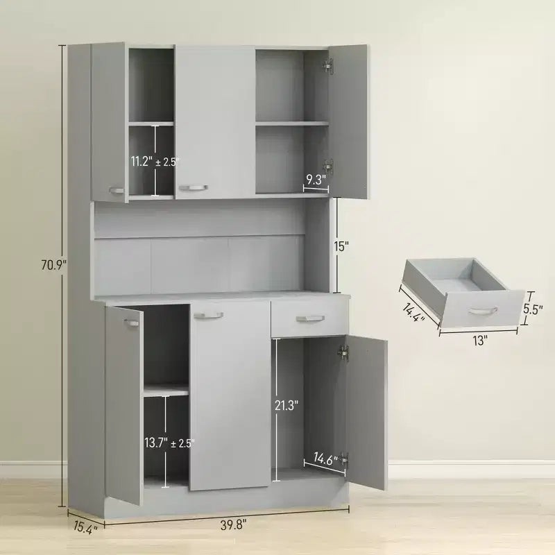 Keukenvoorraadkast van 71, hoge opbergkast met magnetronstandaard, moderne keukenkast, 3 verstelbare planken voor woonkamer en eetkamer