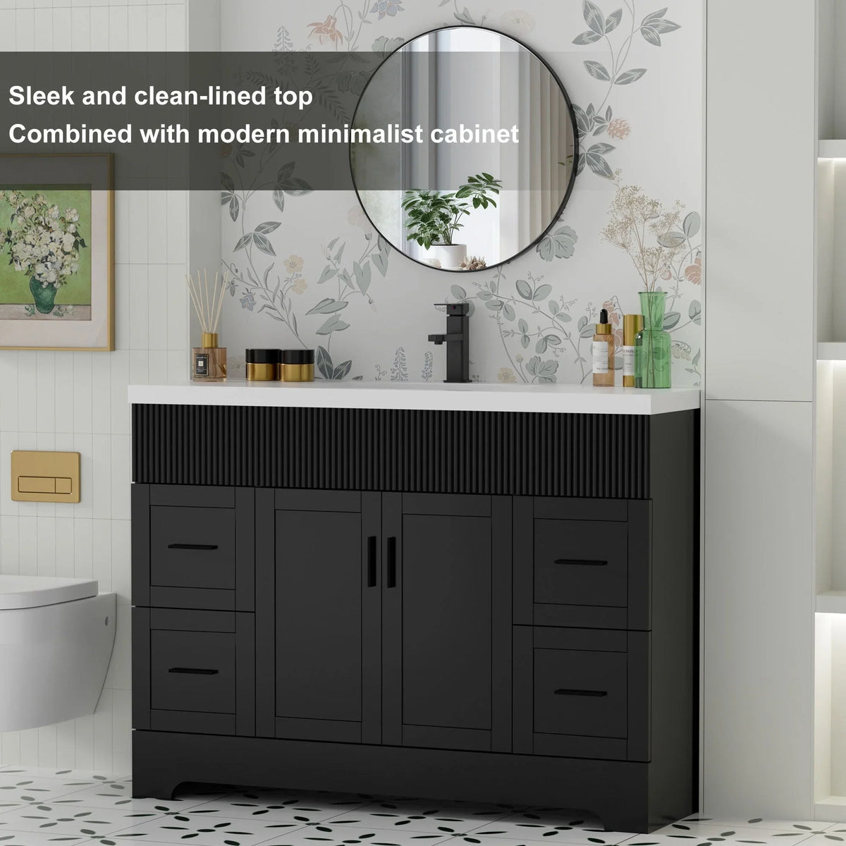 Ensemble meuble-lavabo de salle de bain Wavy Line 30/36/48 avec lavabo et robinet