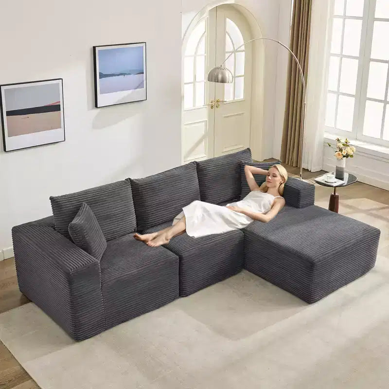 108 Modernes Sofa, 3-Sitzer-Polstersofa in L-Form mit Kissen, Sofa mit tiefer Sitzfläche, keine Montage erforderlich