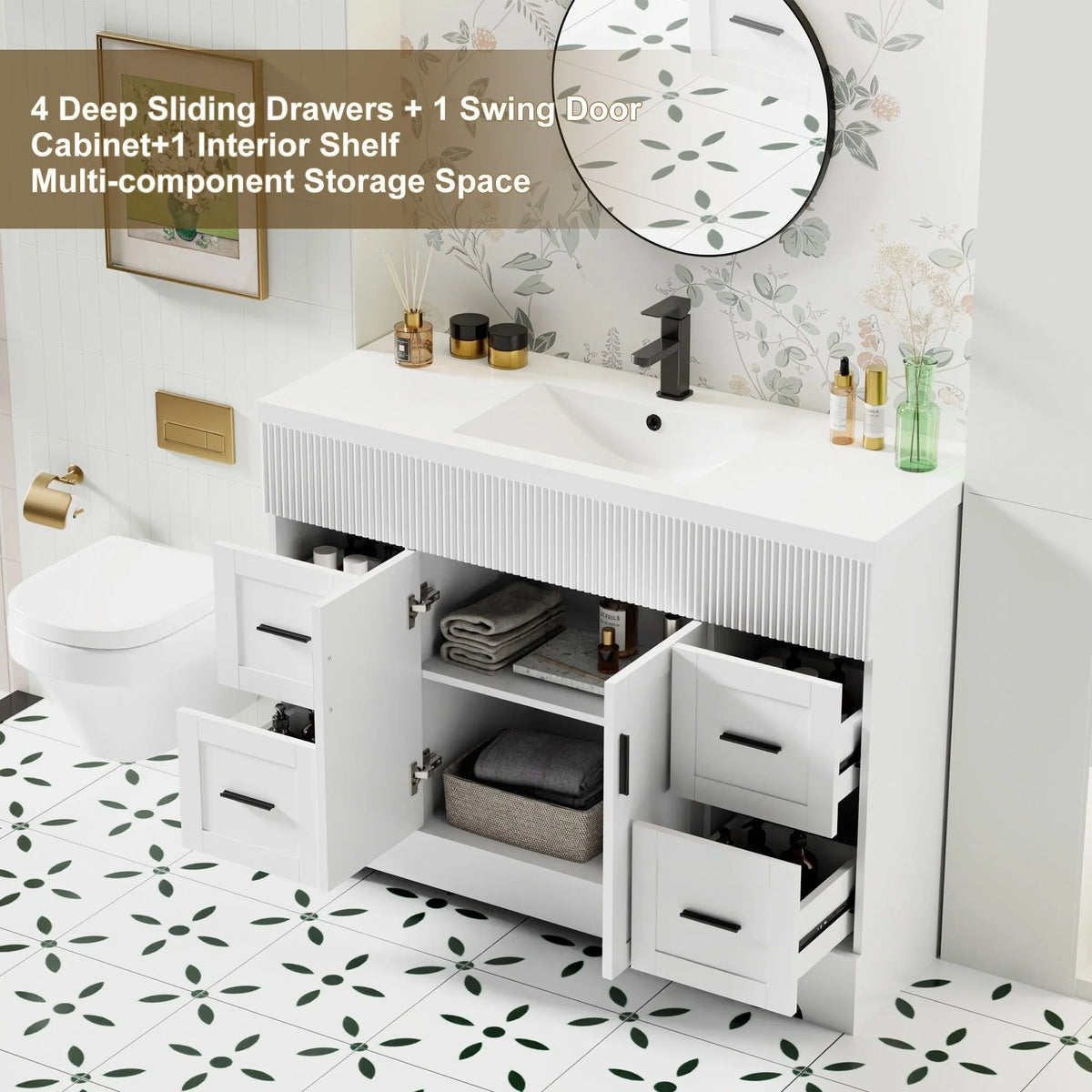 Ensemble meuble-lavabo de salle de bain Wavy Line 30/36/48 avec lavabo et robinet