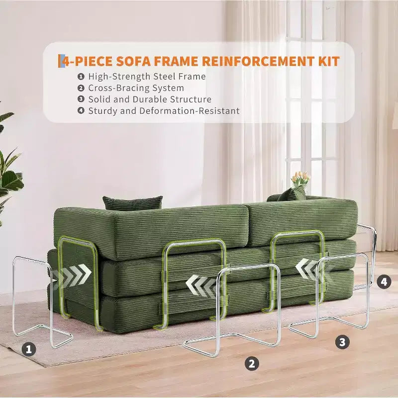 5-in-1-Schlafsofa, 78.8 modulares Cordsofa mit stabilem Gestell, multifunktionales Futon für kleine Räume, Wohnzimmer und Gästezimmer