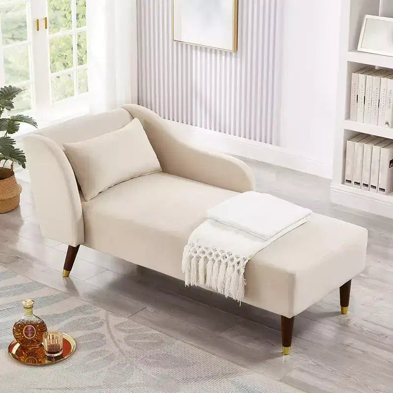 Moderner Samt-Chaiselongue-Sessel, gepolsterte Chaiselongue mit geschwungener Armlehne, Schlafsofa für Schlafzimmer, Büro und Wohnzimmer