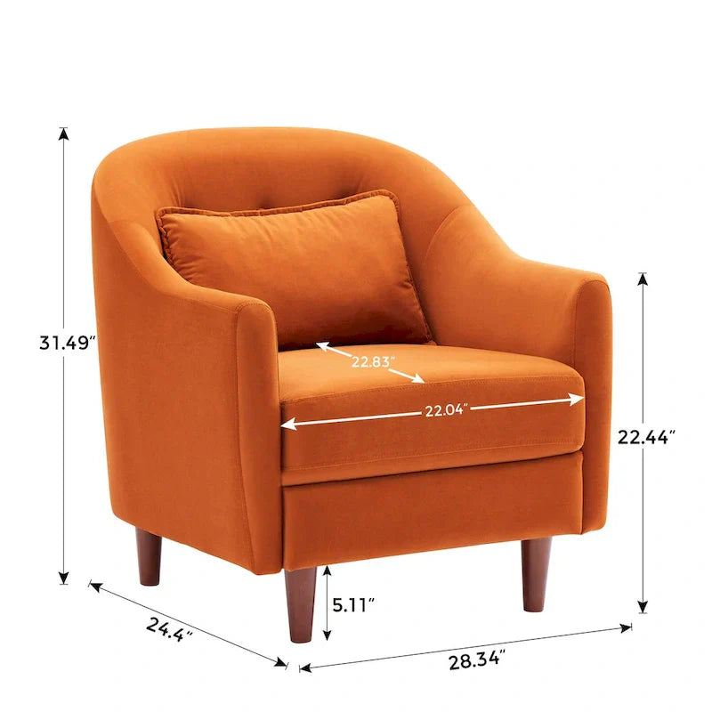 Ensemble de 2 fauteuils d’appoint de 28.34W, fauteuils tonneaux en velours avec pieds en bois massif