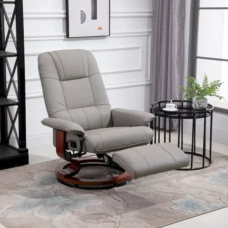 HomCom verstelbare handmatige relaxfauteuil van imitatieleer met draaivoet en comfortabele, ontspannende voetensteun