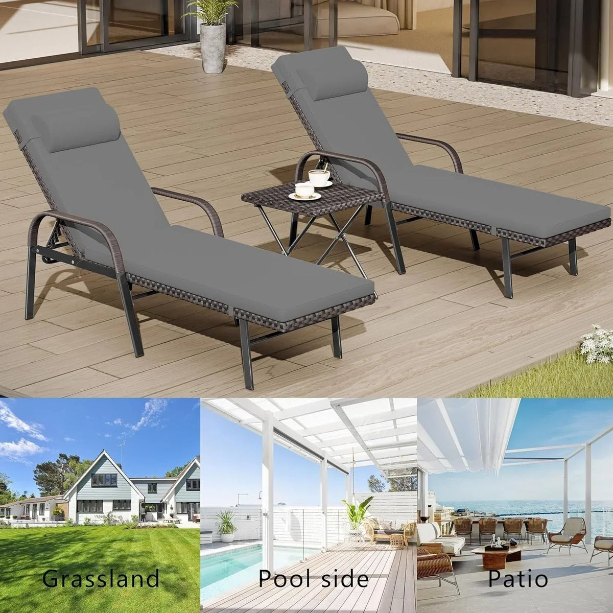 Kullavik 3-teiliges Outdoor-Lounge-Set mit Liegestühlen