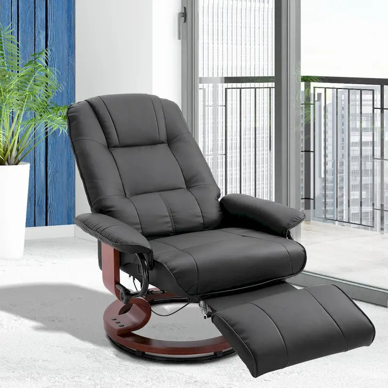 HomCom verstelbare handmatige relaxfauteuil van imitatieleer met draaivoet en comfortabele, ontspannende voetensteun