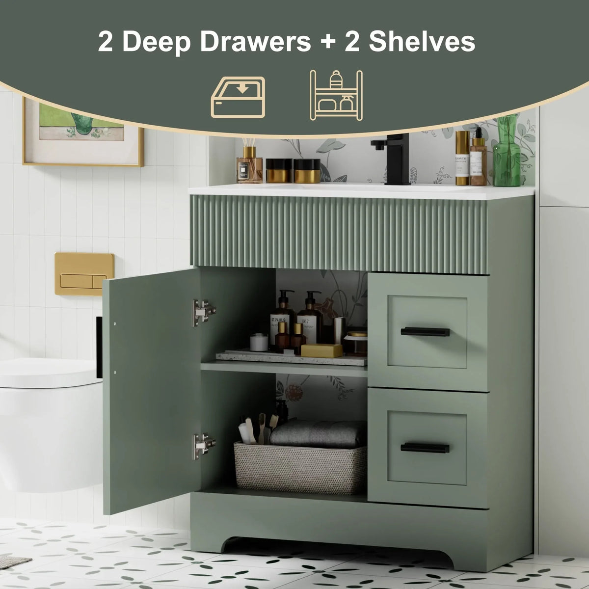 Ensemble meuble-lavabo de salle de bain Wavy Line 30/36/48 avec lavabo et robinet