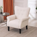 Fauteuil d’appoint moderne Erommy à dossier haut, fauteuil une place en tissu rembourré avec boutons et pieds en bois, pour salon