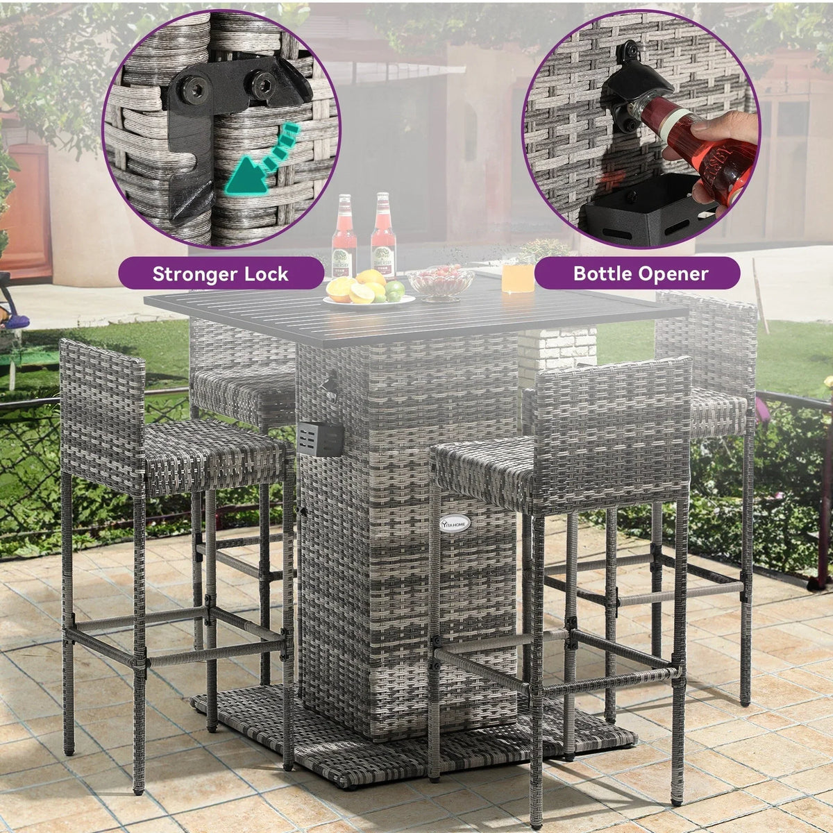 Moasis 5-teiliges Gartenmöbel-Set aus Korbgeflecht mit Bartisch - 5 PCS