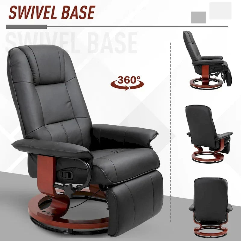 HomCom verstelbare handmatige relaxfauteuil van imitatieleer met draaivoet en comfortabele, ontspannende voetensteun